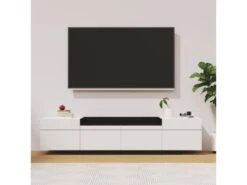 Meuble TV 170cm Avec Trois Portes - Noir Brillant & Blanc