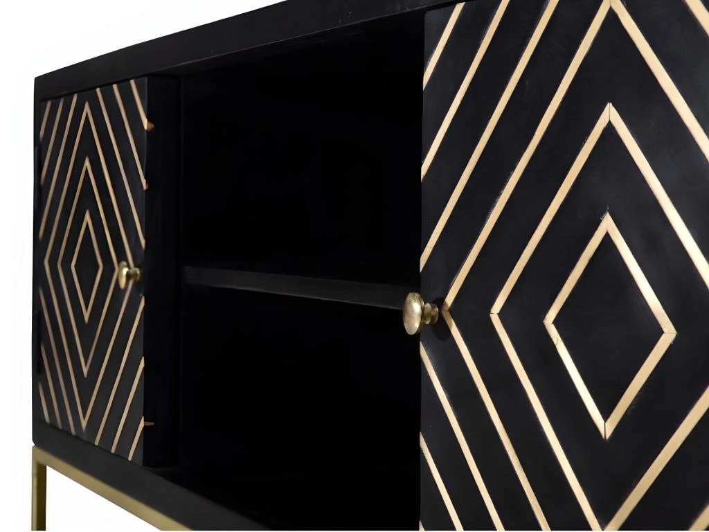 Meuble TV PRISMIN - 2 Portes Et 2 Niches - Manguier Et Métal - Noir 7 Meuble TV PRISMIN - 2 Portes Et 2 Niches - Manguier Et Métal - Noir – Image 5