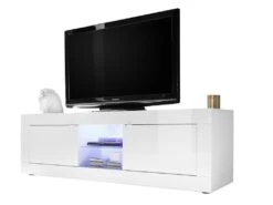Meuble TV COMETE - LEDs - 2 Portes - Blanc Laqué -Meubles Soldes Boutique meuble tv 381497