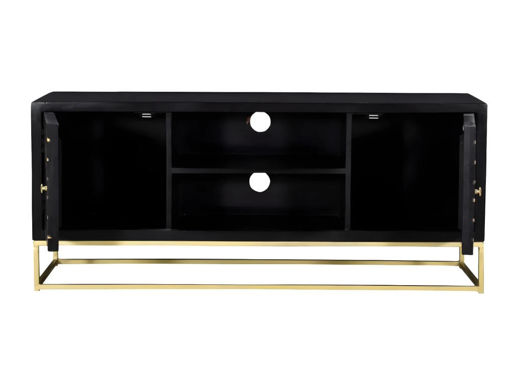 Meuble TV PRISMIN - 2 Portes Et 2 Niches - Manguier Et Métal - Noir 9 Meuble TV PRISMIN - 2 Portes Et 2 Niches - Manguier Et Métal - Noir – Image 7