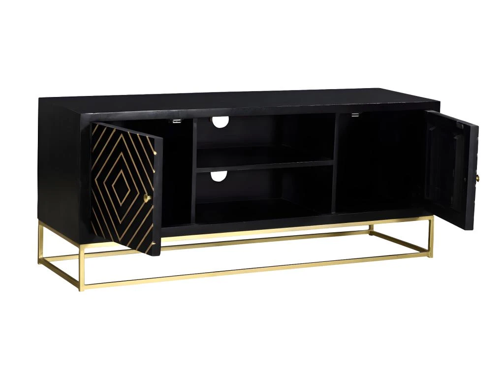 Meuble TV PRISMIN - 2 Portes Et 2 Niches - Manguier Et Métal - Noir 8 Meuble TV PRISMIN - 2 Portes Et 2 Niches - Manguier Et Métal - Noir – Image 6