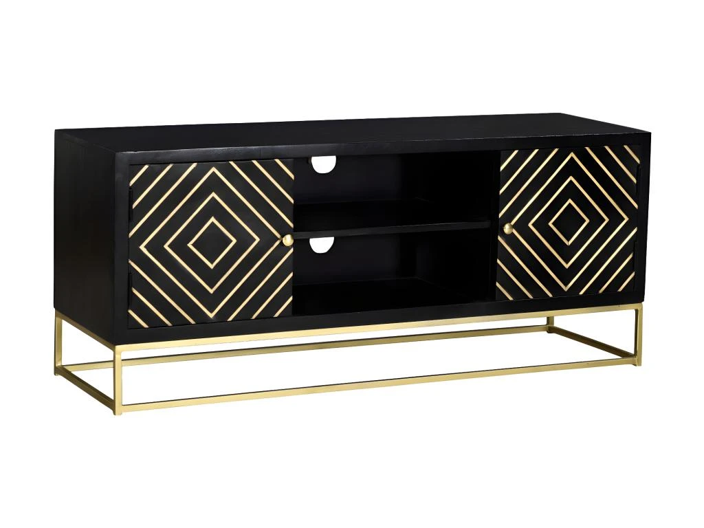 Meuble TV PRISMIN - 2 Portes Et 2 Niches - Manguier Et Métal - Noir 6 Meuble TV PRISMIN - 2 Portes Et 2 Niches - Manguier Et Métal - Noir – Image 4