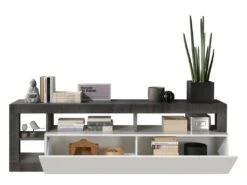 Meuble TV SEFRO - 1 Porte Et 4 Niches - Blanc Laqué Et Béton 11 Meuble TV SEFRO - 1 Porte Et 4 Niches - Blanc Laqué Et Béton -Meubles Soldes Boutique meuble tv 437229