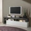 Meuble TV SEFRO - 1 Porte Et 4 Niches - Blanc Laqué Et Béton -Meubles Soldes Boutique meuble tv 437231