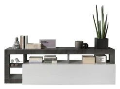 Meuble TV SEFRO - 1 Porte Et 4 Niches - Blanc Laqué Et Béton 10 Meuble TV SEFRO - 1 Porte Et 4 Niches - Blanc Laqué Et Béton -Meubles Soldes Boutique meuble tv 437235