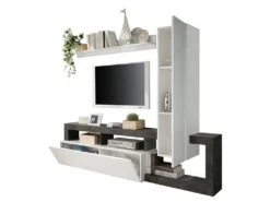 Mur TV Avec 2 Portes - Blanc Laqué Et Béton - SEFRO -Meubles Soldes Boutique meuble tv 437249