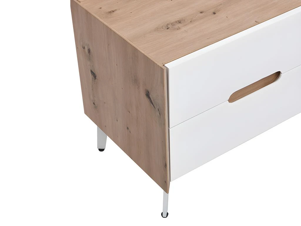 Meuble TV 4 Tiroirs Et 2 Niches - MDF Et Métal - Blanc Laqué Et Naturel - CAYANA 9 Meuble TV 4 Tiroirs Et 2 Niches - MDF Et Métal - Blanc Laqué Et Naturel - CAYANA – Image 7