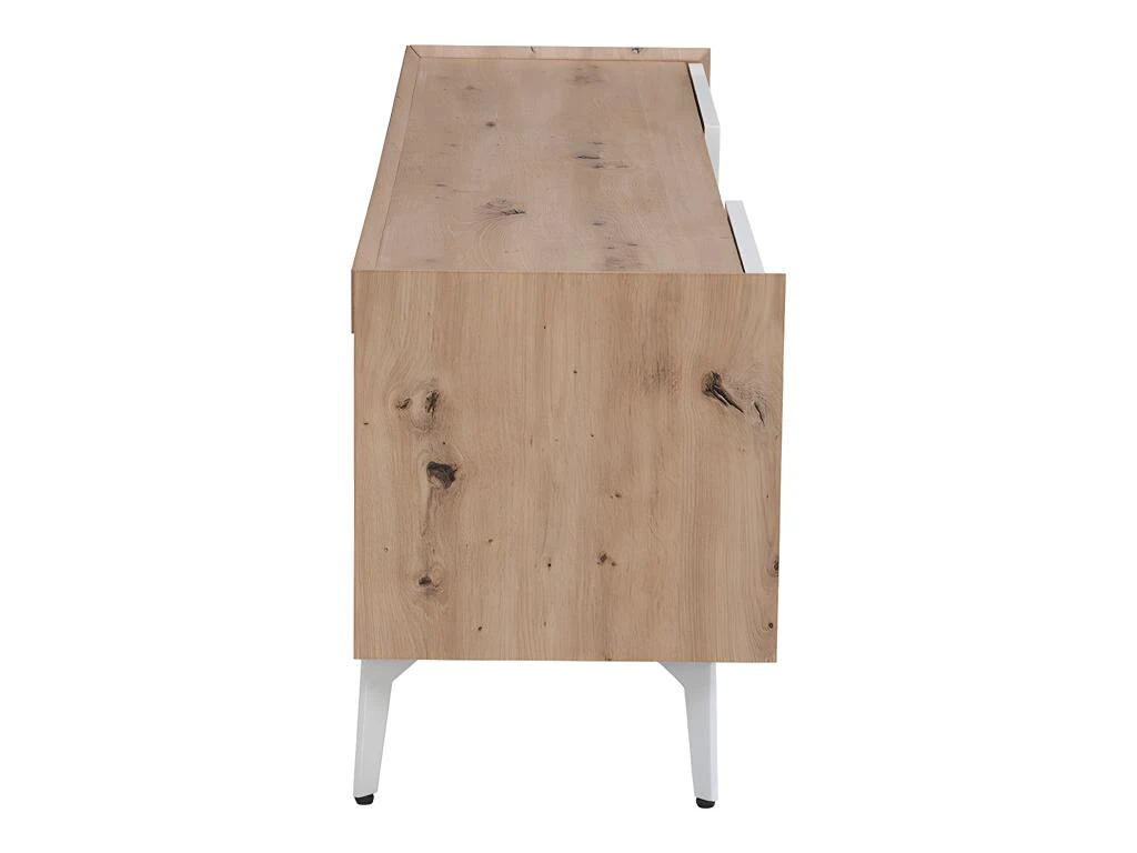 Meuble TV 4 Tiroirs Et 2 Niches - MDF Et Métal - Blanc Laqué Et Naturel - CAYANA 8 Meuble TV 4 Tiroirs Et 2 Niches - MDF Et Métal - Blanc Laqué Et Naturel - CAYANA – Image 6