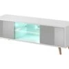 Meuble TV Design PARIS-HIT 140 Cm, 2 Portes Et 2 Niches, Coloris Blanc Et Gris + LED -Meubles Soldes Boutique meuble tv 8916625