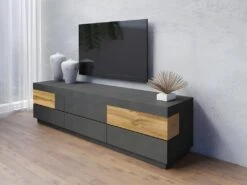 Meuble TV XL 200cm Collection KILES. Coloris Gris Anthracite Et Chêne. Style Design. -Meubles Soldes Boutique meuble tv 8916929