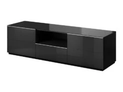 Meuble TV 180cm Collection ZANTE Avec 2 Portes Et 1 Tiroir. LED Incluses. Couleur Noir Brillant Pailleté