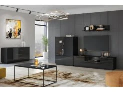 Meuble TV 180cm Collection ZANTE Avec 2 Portes Et 1 Tiroir. LED Incluses. Couleur Noir Brillant Pailleté -Meubles Soldes Boutique meuble tv 8917823