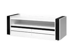 Meuble Tv LINA Blanc Et Noir Brillant + LED