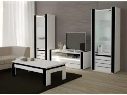 Meuble Tv LINA Blanc Et Noir Brillant + LED -Meubles Soldes Boutique meuble tv 8919685