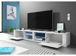 Meuble TV Design BREST-HIT XXL 200 Cm, 2 Portes Et 4 Niches. Coloris Blanc + LED -Meubles Soldes Boutique meuble tv 8920177