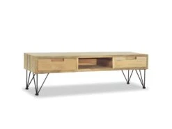 Meuble Télé Buffet Tv Télévision Design Pratique 120 Cm Teck Massif Beige 2502249 -Meubles Soldes Boutique meuble tv 8921153