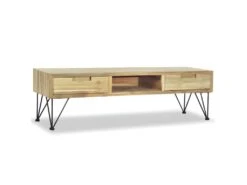 Meuble Télé Buffet Tv Télévision Design Pratique 120 Cm Teck Massif Beige 2502249 -Meubles Soldes Boutique meuble tv 8921157