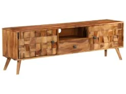 Meuble Télé Buffet Tv Télévision Design Pratique Bois Sesham Massif Avec Finition Miel 140 Cm 2502185