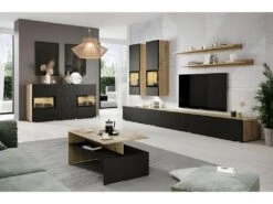Ensemble Meubles De Salon Collection RAMOS. Coloris Chêne Et Noir Super Mat. LED Intégrées. -Meubles Soldes Boutique meuble tv 8924231