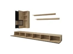 Ensemble Meubles De Salon Collection RAMOS. Coloris Chêne Et Noir Super Mat. LED Intégrées. -Meubles Soldes Boutique meuble tv 8924233