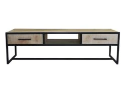 Meuble TV 2 Tiroirs 1 Niche Bois De Manguier Et Métal - Naturel