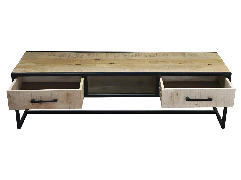 Meuble TV 2 Tiroirs 1 Niche Bois De Manguier Et Métal - Naturel 4 Meuble TV 2 Tiroirs 1 Niche Bois De Manguier Et Métal - Naturel – Image 2