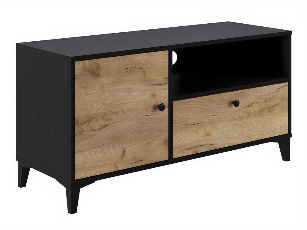 Meuble TV En Mélaminé Coloris Noir / Gris - Longueur 110 X Profondeur 40 X Hauteur 55 Cm 7 Meuble TV En Mélaminé Coloris Noir / Gris - Longueur 110 X Profondeur 40 X Hauteur 55 Cm – Image 5