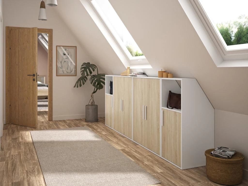 Meuble Sous Pente 1 Porte Et 1 Niche - Blanc Et Naturel - ADEZIO 9 Meuble Sous Pente 1 Porte Et 1 Niche - Blanc Et Naturel - ADEZIO – Image 7