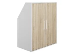 Meuble Sous Pente 6 Portes Et 2 Niches - Blanc Et Naturel - ADEZIO -Meubles Soldes Boutique petit rangement et accessoire chambre 22927973
