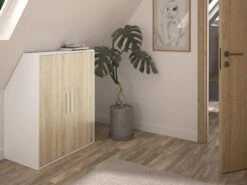 Armoire Sous Pente 2 Portes - Blanc Et Naturel - ADEZIO