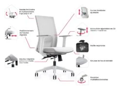 Fauteuil De Bureau Ergonomique Professionnel - Tissu Et Nylon - Gris Et Blanc - FURNIA 29 Fauteuil De Bureau Ergonomique Professionnel - Tissu Et Nylon - Gris Et Blanc - FURNIA -Meubles Soldes Boutique siege de bureau 11600095