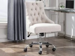 Chaise De Bureau - Tissu - Beige - Hauteur Réglable - MERVIA