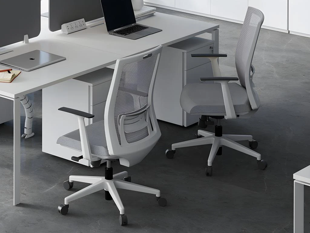 Fauteuil De Bureau Ergonomique Professionnel - Tissu Et Nylon - Gris Et Blanc - FURNIA 4 Fauteuil De Bureau Ergonomique Professionnel - Tissu Et Nylon - Gris Et Blanc - FURNIA – Image 2