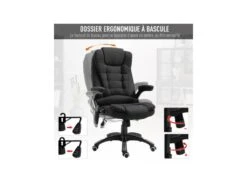 Fauteuil De Bureau Massant & Chauffant Clara Toile De Lin Noir -Meubles Soldes Boutique siege de bureau 19172975