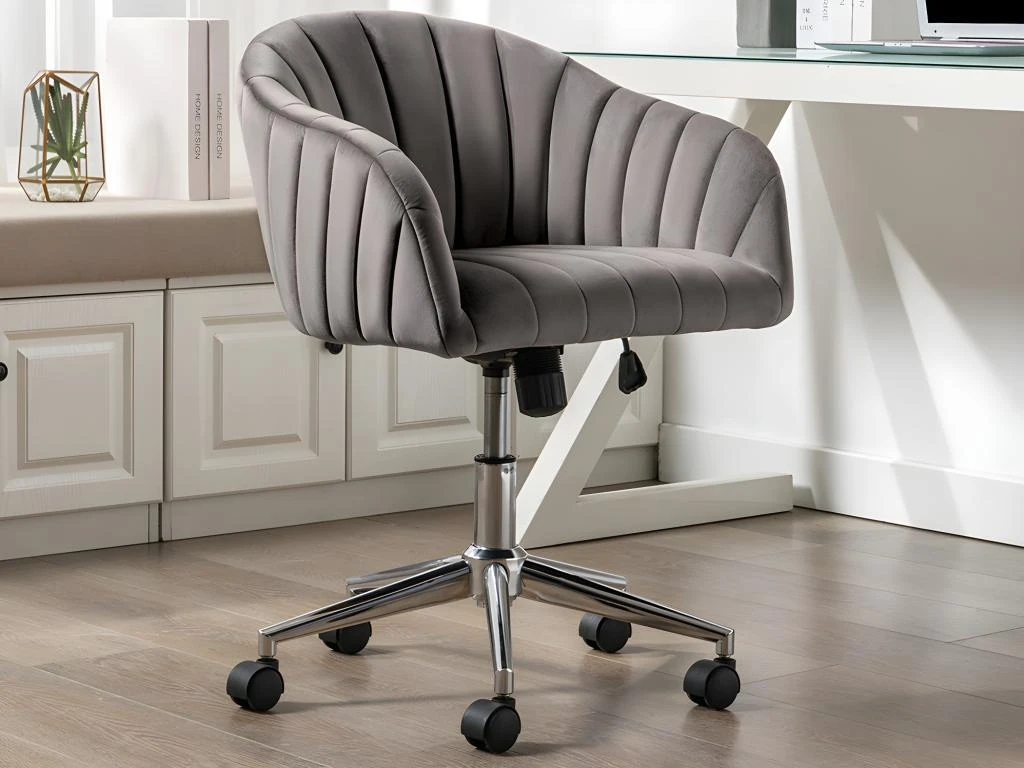 Chaise De Bureau - Velours - Gris - Hauteur Réglable - TOSILI 4 Chaise De Bureau - Velours - Gris - Hauteur Réglable - TOSILI – Image 2