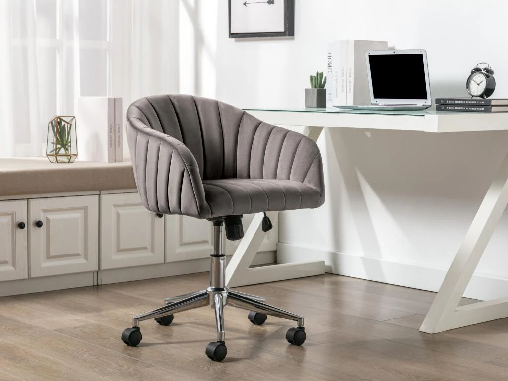 Chaise De Bureau - Velours - Gris - Hauteur Réglable - TOSILI 3 Chaise De Bureau - Velours - Gris - Hauteur Réglable - TOSILI