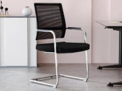 Chaise De Réunion Professionnelle - Tissu Et Métal Chromé - Noir - MARUNOUCHI -Meubles Soldes Boutique siege de bureau 751487