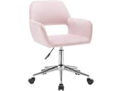 Fauteuil De Bureau Tabouret De Travail En Velours Rose 19_0000146