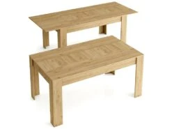 Table De Salle A Manger De 140cm Extensible 200cm, Couleur Chêne Mat, 90x140/200x76.1cm