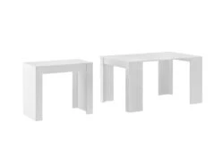 Table Console Extensible Avec Rallonges,jusqu'a 140 Cm, Couleur Blanc Mat.