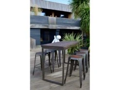 NEVADA - Ensemble Haut 180 Cm Bois Massif Foncé Et Acier -Meubles Soldes Boutique table a manger 10036321