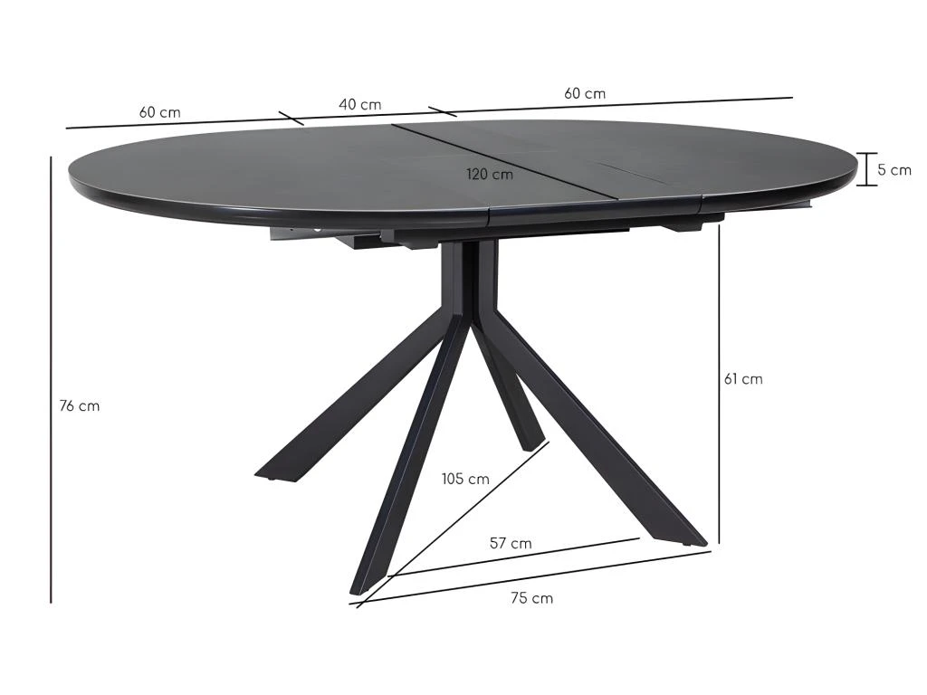 Table Ronde Extensible 120/160 Cm Céramique Gris Anthracite - HARDY 6 Table Ronde Extensible 120/160 Cm Céramique Gris Anthracite - HARDY – Image 4