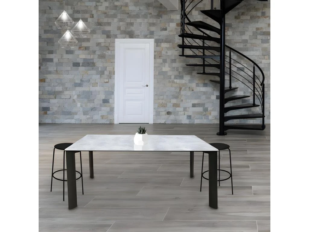 Table De Repas 175 Cm En Céramique Gris Marbré Et Pieds Métal - TULYNE 4 Table De Repas 175 Cm En Céramique Gris Marbré Et Pieds Métal - TULYNE – Image 2