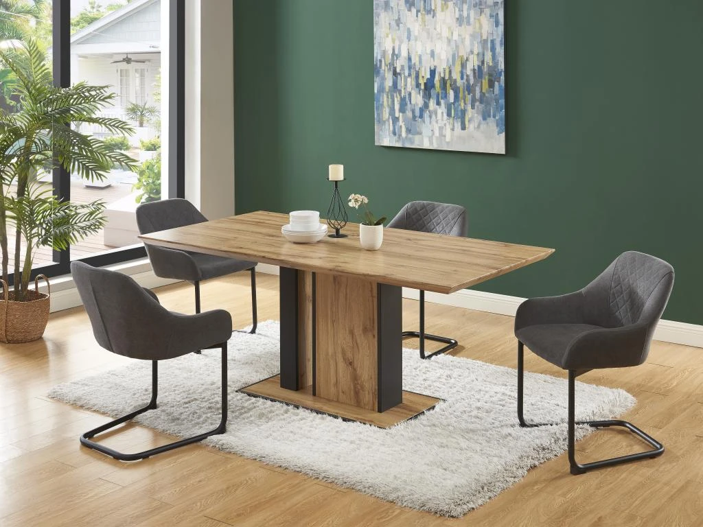 Table à Manger 6 Couverts En MDF Et Métal - Naturel Et Noir - MARIDORA 3 Table à Manger 6 Couverts En MDF Et Métal - Naturel Et Noir - MARIDORA