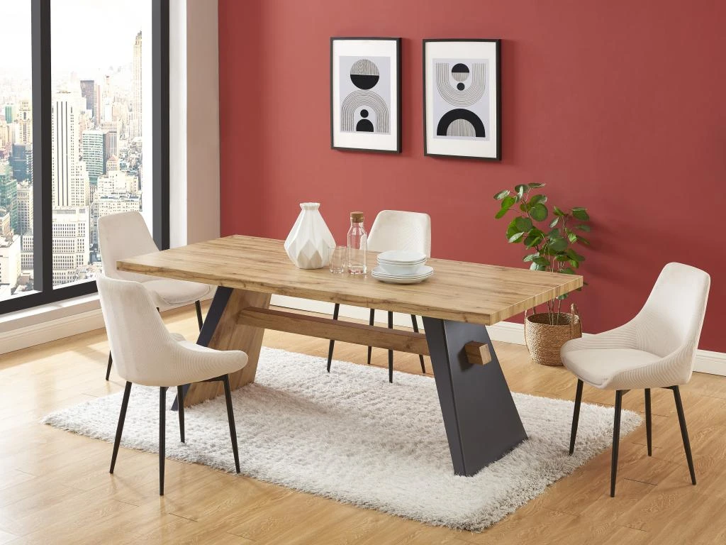 Table à Manger 8 Couverts En MDF - Naturel Et Anthracite - MILATU 3 Table à Manger 8 Couverts En MDF - Naturel Et Anthracite - MILATU