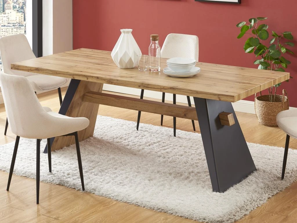 Table à Manger 8 Couverts En MDF - Naturel Et Anthracite - MILATU 4 Table à Manger 8 Couverts En MDF - Naturel Et Anthracite - MILATU – Image 2