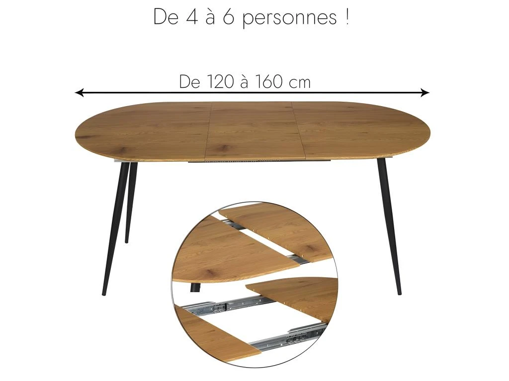 Table Repas Extensible En Métal Et Bois 4 à 6 Personnes 7 Table Repas Extensible En Métal Et Bois 4 à 6 Personnes – Image 5