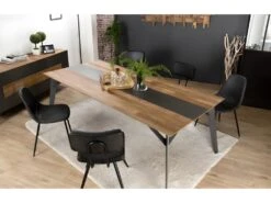 MADISON - Table à Manger Rectangulaire 220x100cm Bois Teck Recyclé Métal Et Pieds Métal Noir -Meubles Soldes Boutique table a manger 14657039