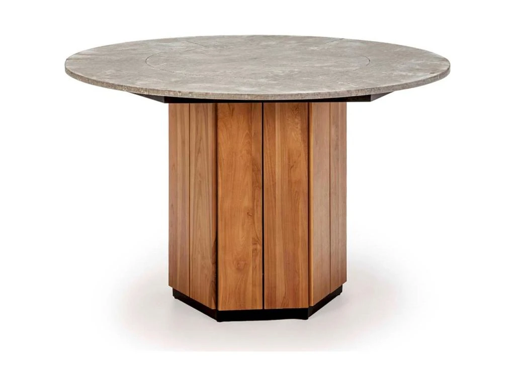 Table De Salle à Manger Bois De Teck/Pierre Naturel/Gris 3 Table De Salle à Manger Bois De Teck/Pierre Naturel/Gris