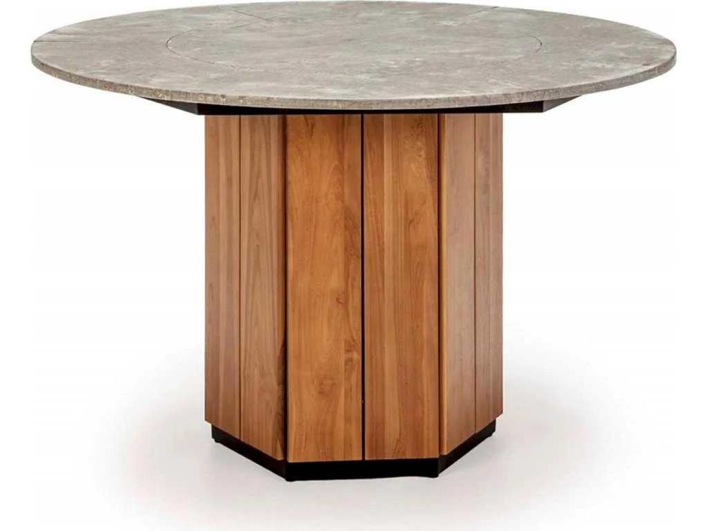 Table De Salle à Manger Bois De Teck/Pierre Naturel/Gris 4 Table De Salle à Manger Bois De Teck/Pierre Naturel/Gris – Image 2